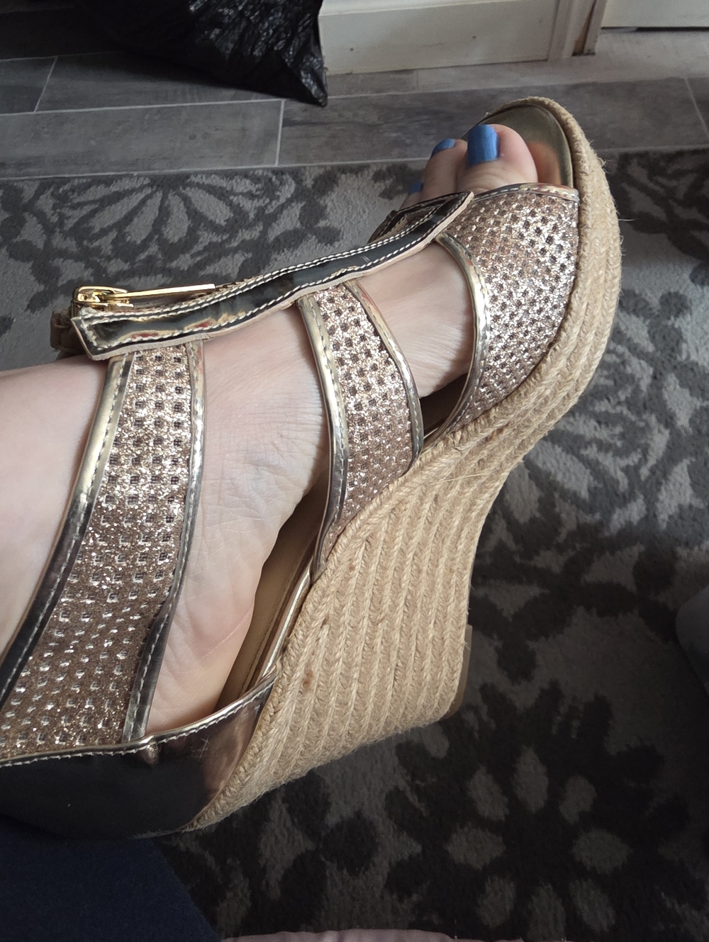 Michael Kors Damita Gold Metallic Espadrille Wedge Sandals - Picture 9 of 12
